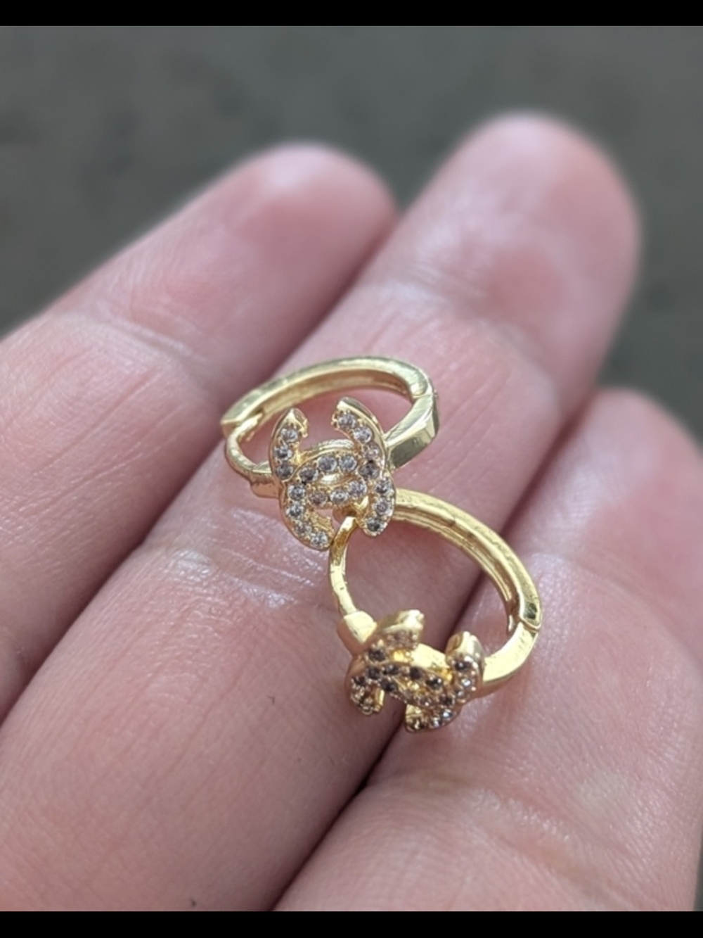 Gold Small Hoop Earrings with Crystal Accents CC Style Nwot